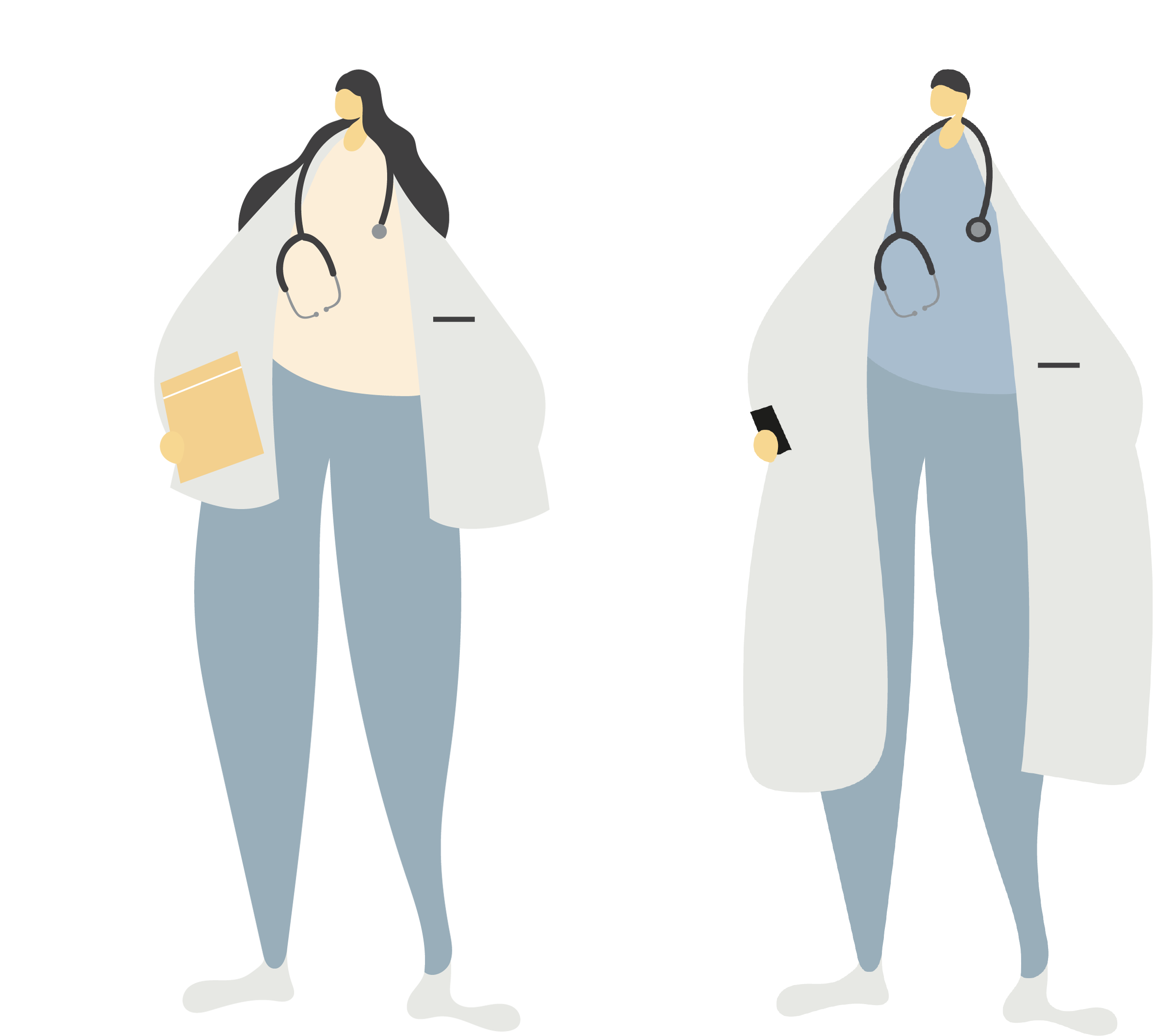 En läkare och en sjuksköterska i vårdkläder