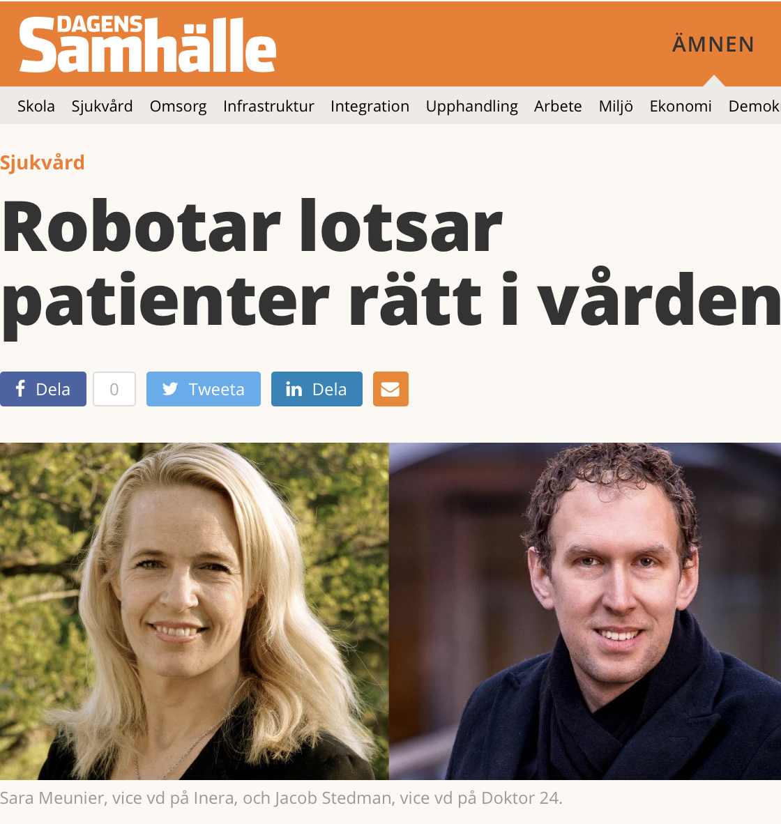 Dagens Samhälle: Robotar lotsar patienter rätt i vården
