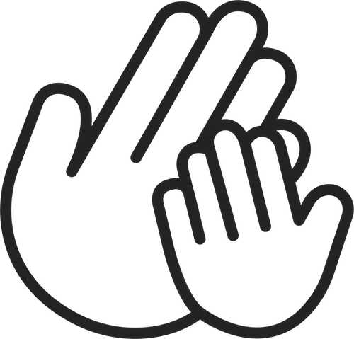 Tecknad illustration av två händer, en stor hand och en liten hand