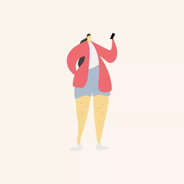 Tecknad illustration av kvinna som håller i en mobiltelefon